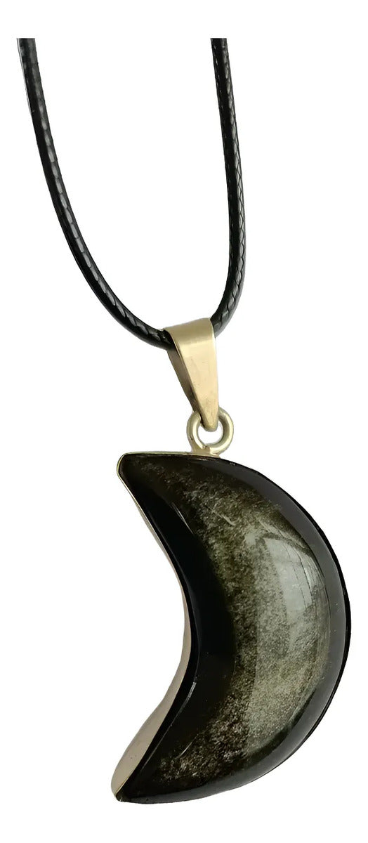 Dije Luna Obsidiana Dorada Natural Protección Energética Luna