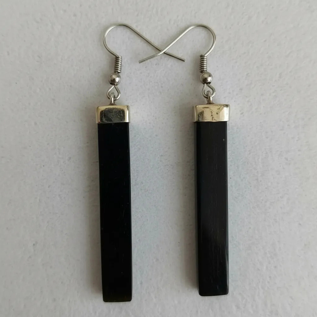 Aretes Largos Artesanales Obsidiana 5 Cm Protección Energía