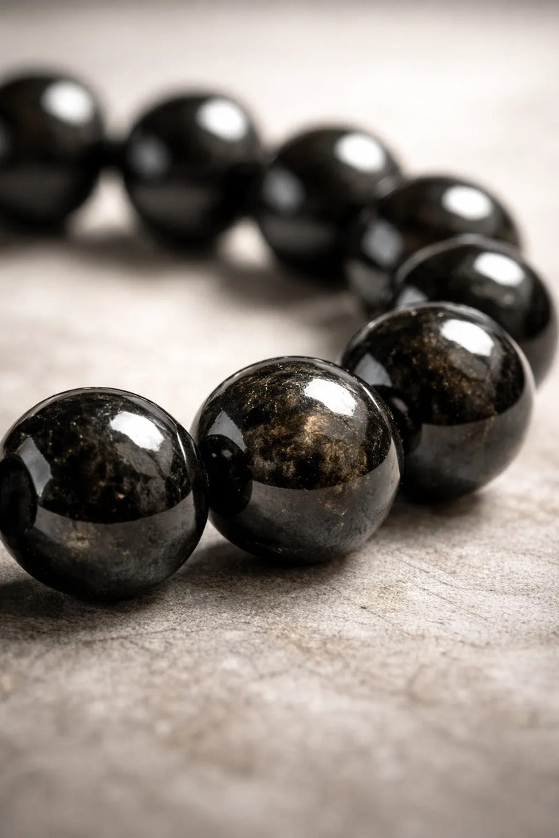 Pulsera Elástica Obsidiana 12 Mm Protección Equilibrio