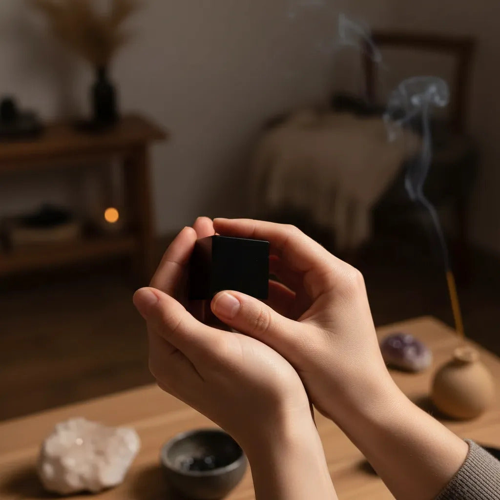 Cubo Obsidiana Geometría Sagrada 3 Cm Protección Energética