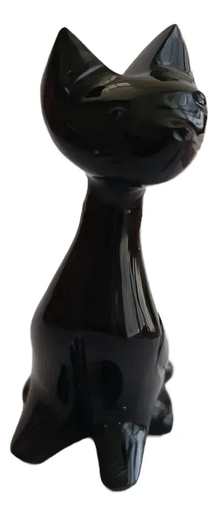 Figura Gato Obsidiana Dorada 9 Cm Artesanal Protección