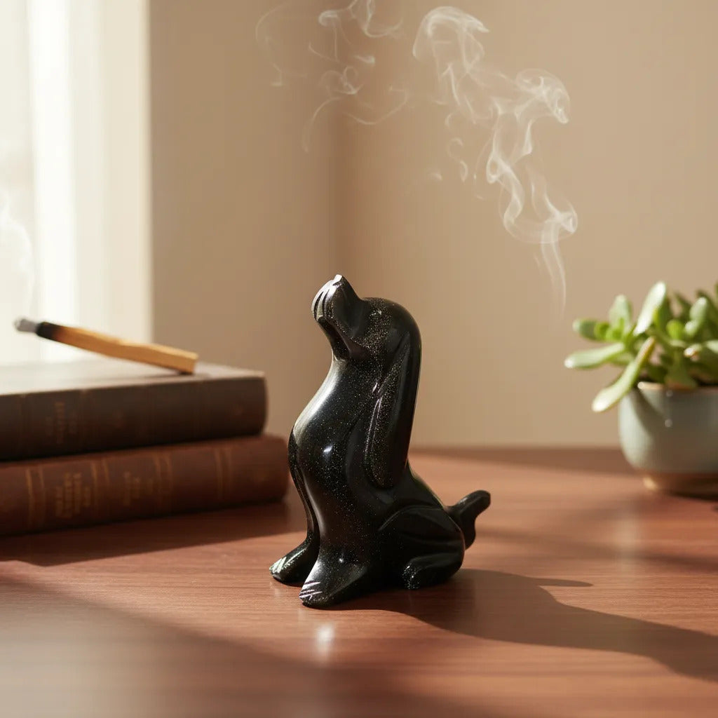 Figura Perro Obsidiana Dorada 9 Cm Artesanal Protección