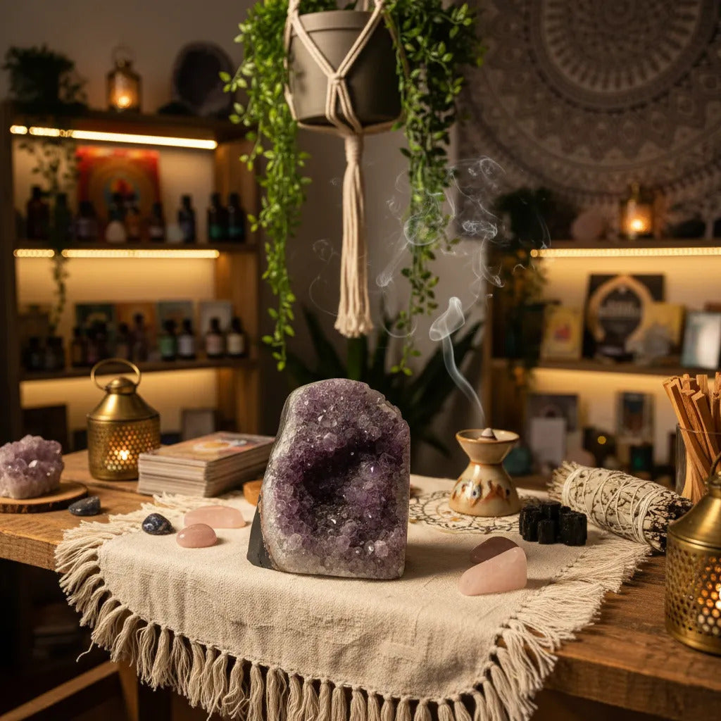 Geoda Amatista Natural Decoración Energía Protección Amatista