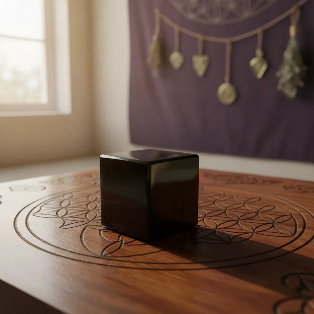 Cubo Obsidiana Geometría Sagrada 3 Cm Protección Energética