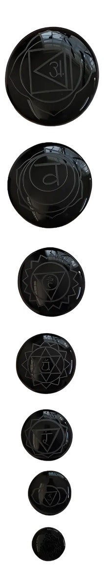 Set 7 Chakras Obsidiana Grabada Equilibrio Energético