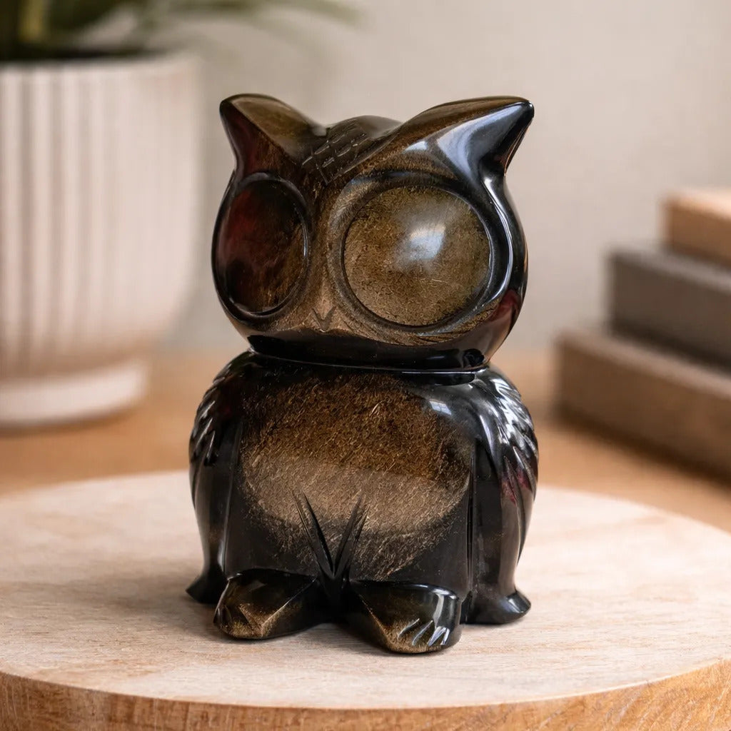 Figura Búho Obsidiana Dorada 9 Cm Artesanal Protección