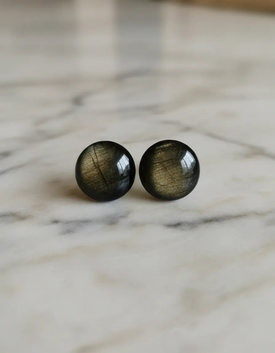 Aretes Obsidiana Dorada Natural Broquel Protección Energía