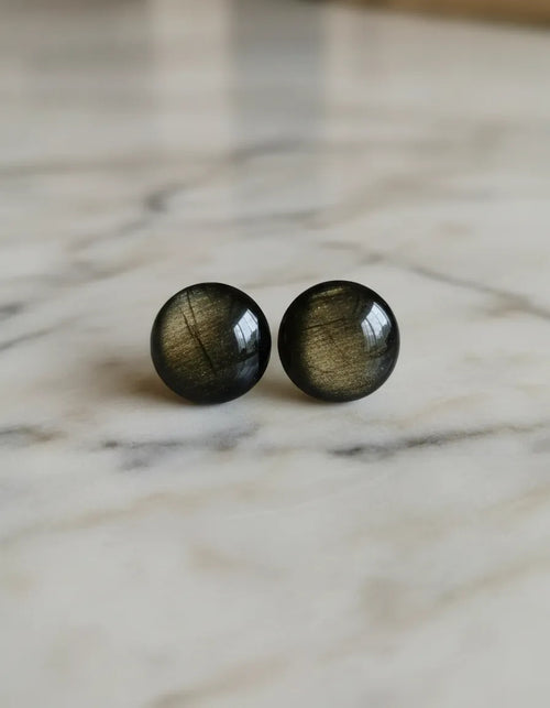 Aretes Obsidiana Dorada Natural Broquel Protección Energía
