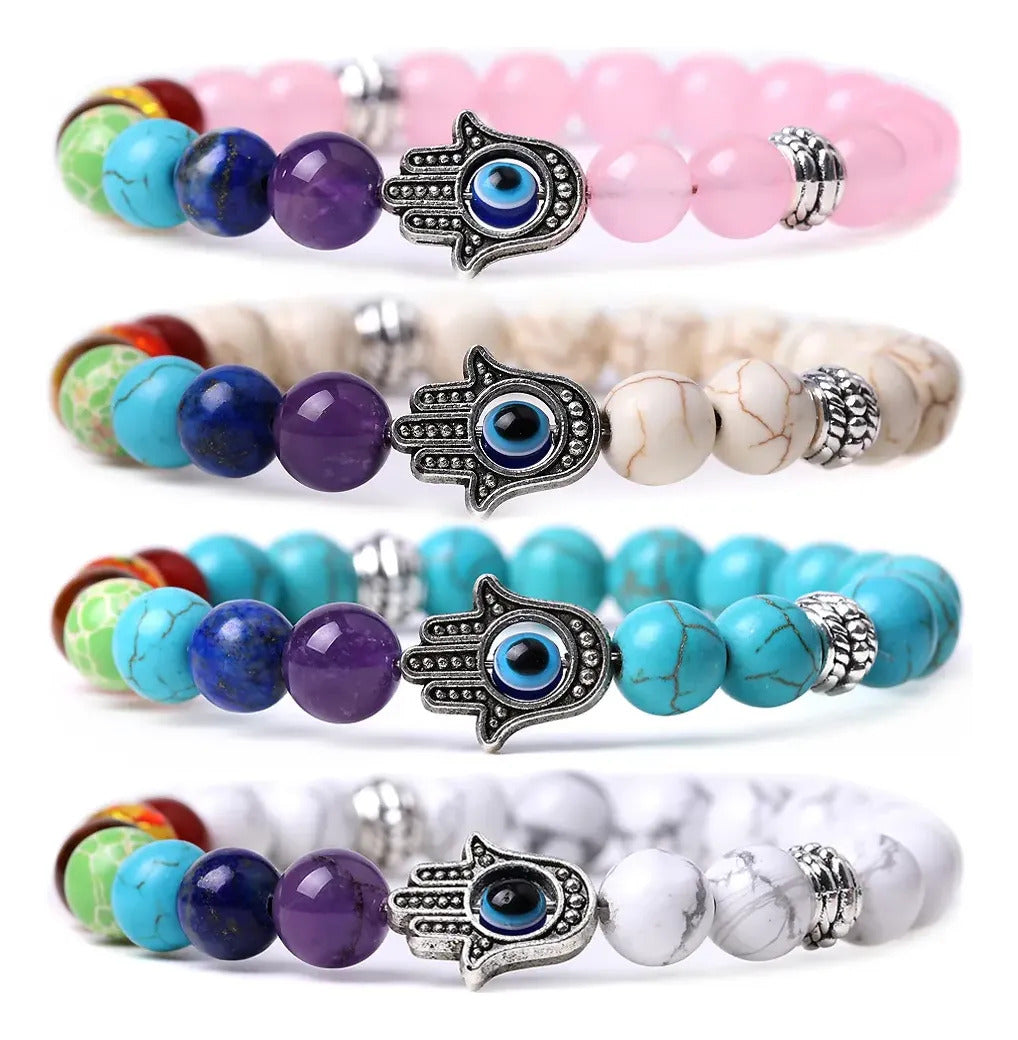 Pulsera Turquesa Natural Mano De Fátima Ojo Turco Protección