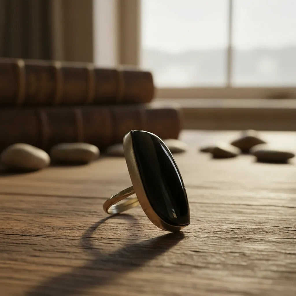 Anillo Obsidiana Dorada Ajustable Protección Forma A Elegir