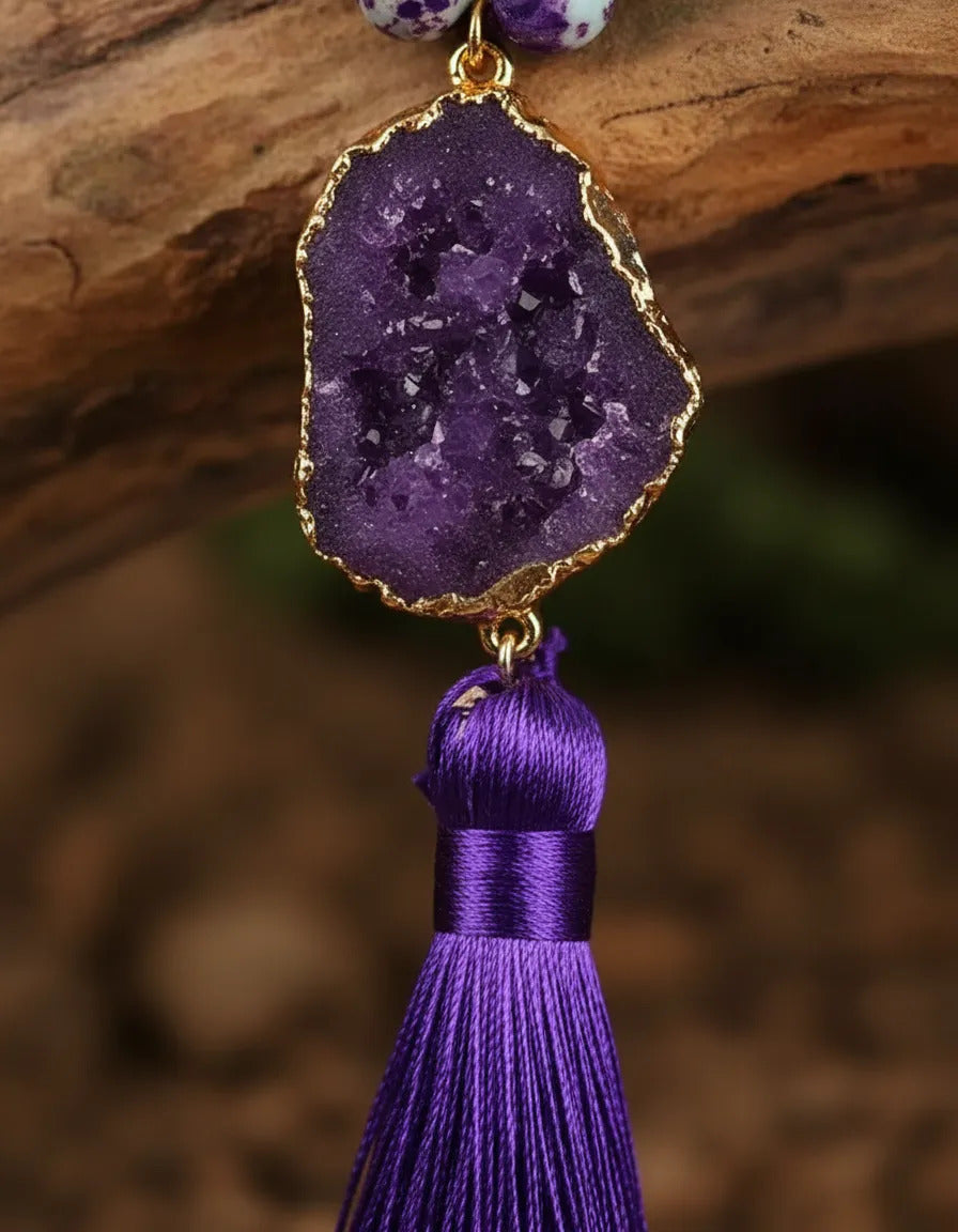 Collar Bohemio Étnico Borla Piedra Natural Colores A Elegir