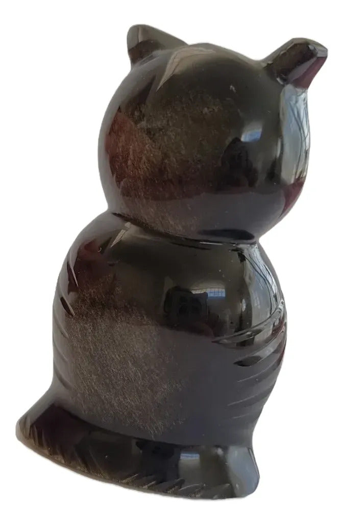 Figura Búho Obsidiana Dorada 9 Cm Artesanal Protección