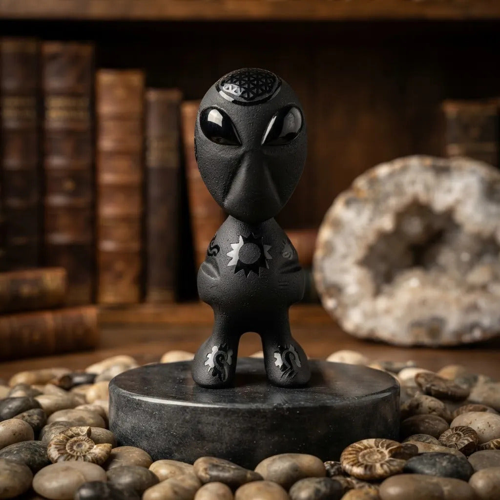 Figura Alien Obsidiana Negra Grabado Artesanal Protección Grabado 2