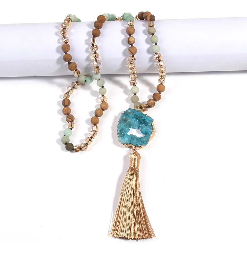 Collar Bohemio Étnico Borla Piedra Natural Colores A Elegir
