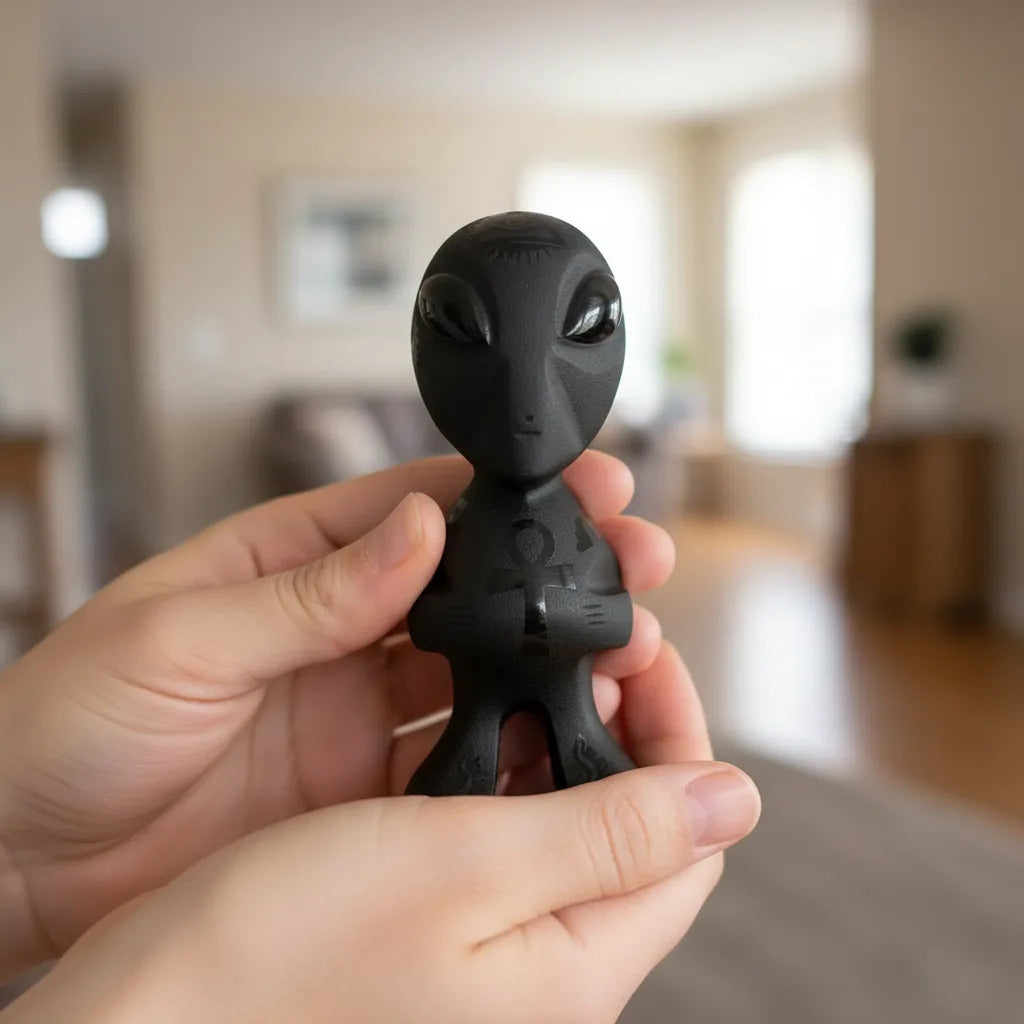 Figura Alien Obsidiana Negra Grabado Artesanal Protección Grabado 1