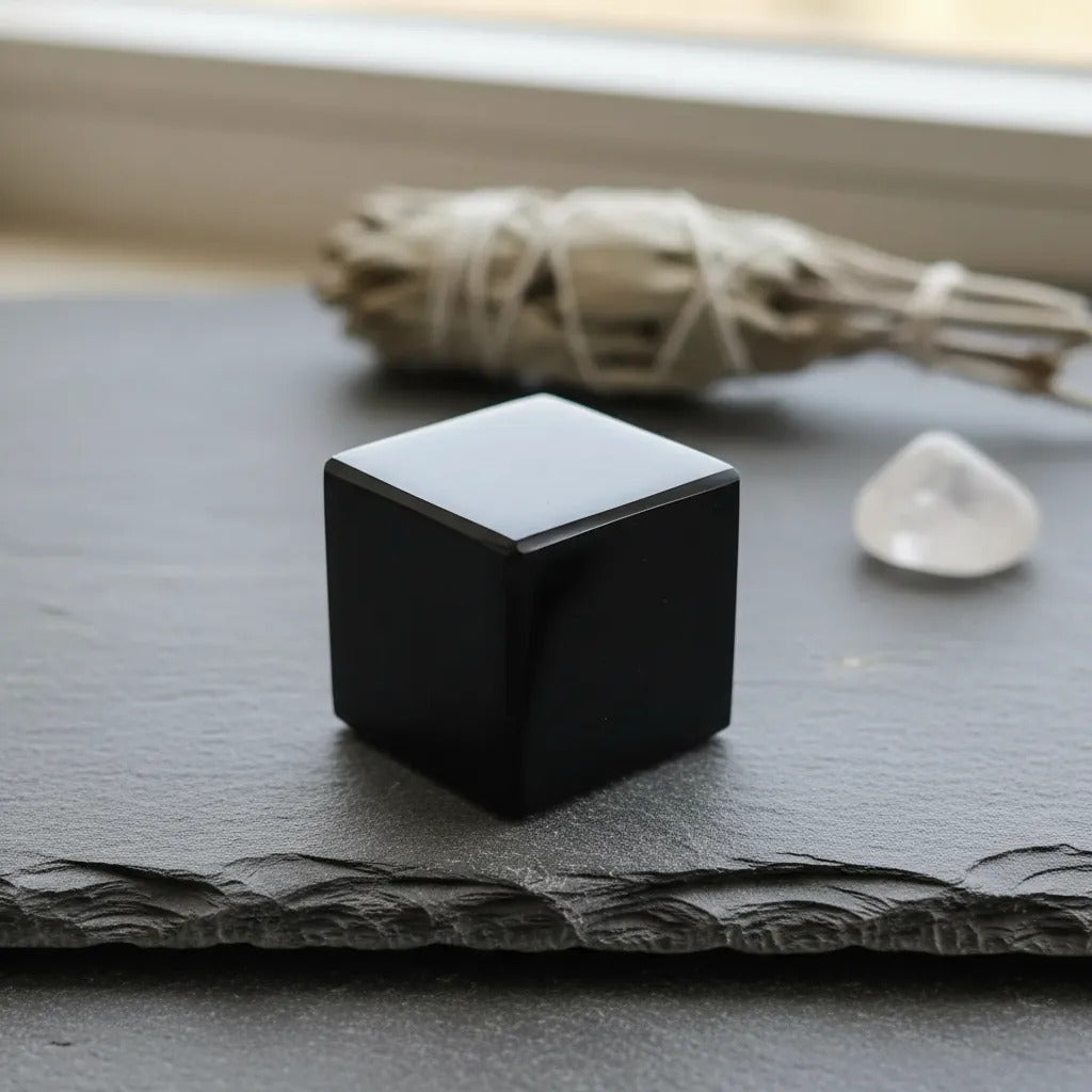 Cubo Obsidiana Geometría Sagrada 3 Cm Protección Energética