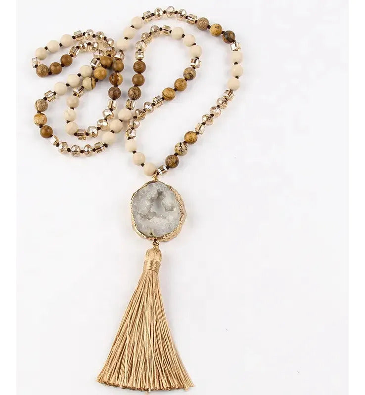Collar Bohemio Étnico Borla Piedra Natural Colores A Elegir
