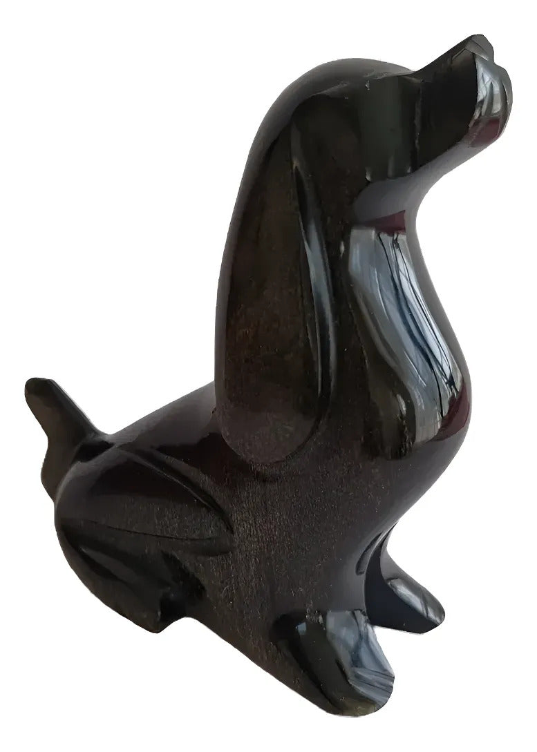 Figura Perro Obsidiana Dorada 9 Cm Artesanal Protección