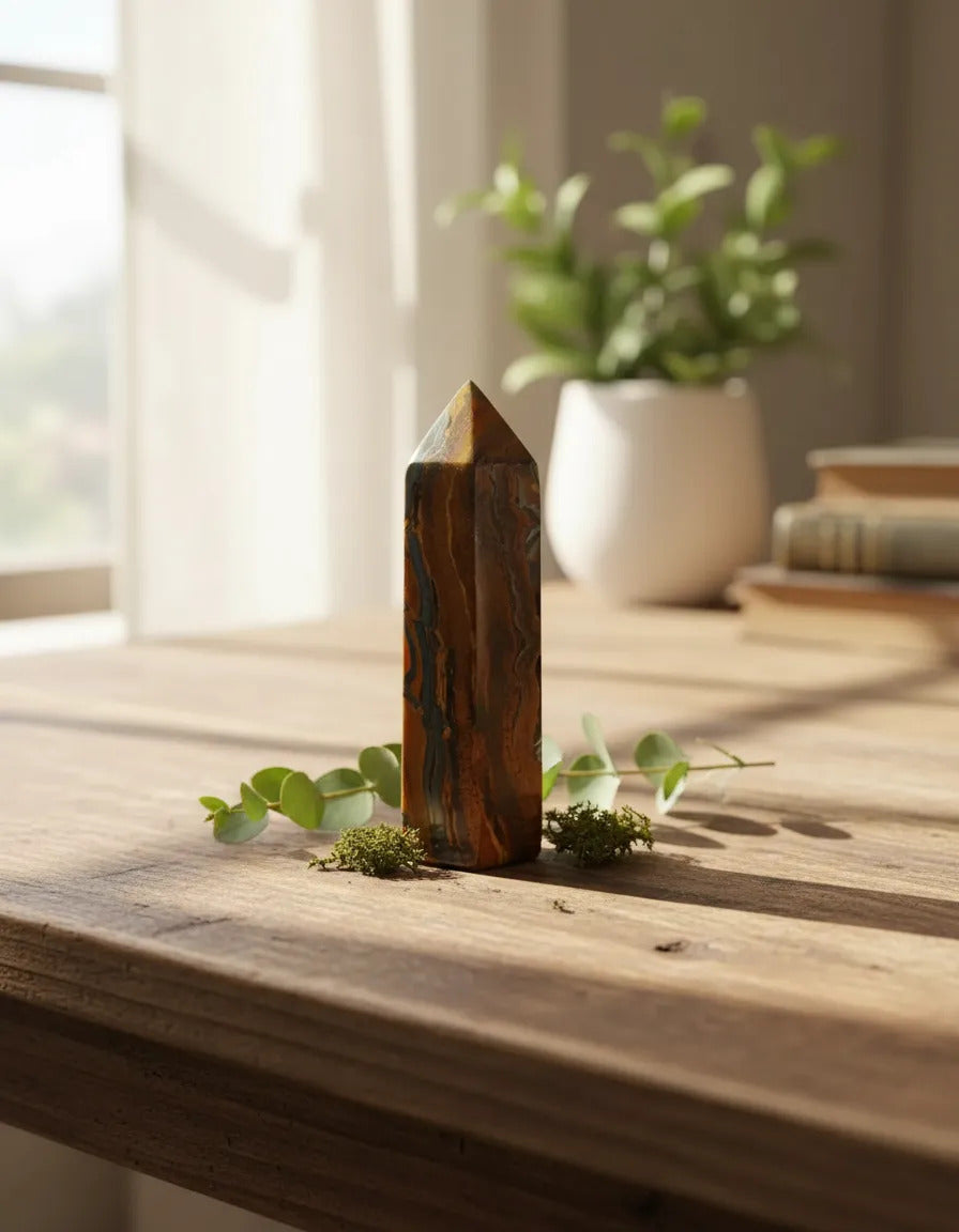 Obelisco De Ojo De Tigre Natural 7 Cm Protección Energética