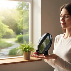 Espejo De Obsidiana Liso Artesanal 10 Cm Energía Protección